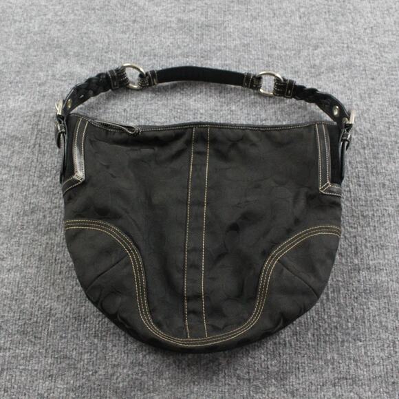 Coach Signature Jacquard Trim Hobo Shoulder Bag with Braided Strap Black 90s Y2K - Picture 3 of 7